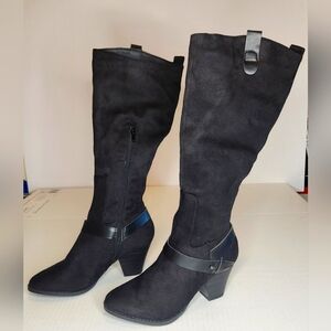 KNEE HIGH Suede Cowgirl Style Boots In Black (7)